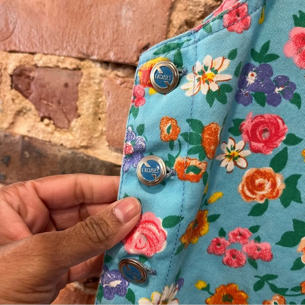 No Excuses Floral Denim Overall Dress Size Medium - Picture 3 of 7